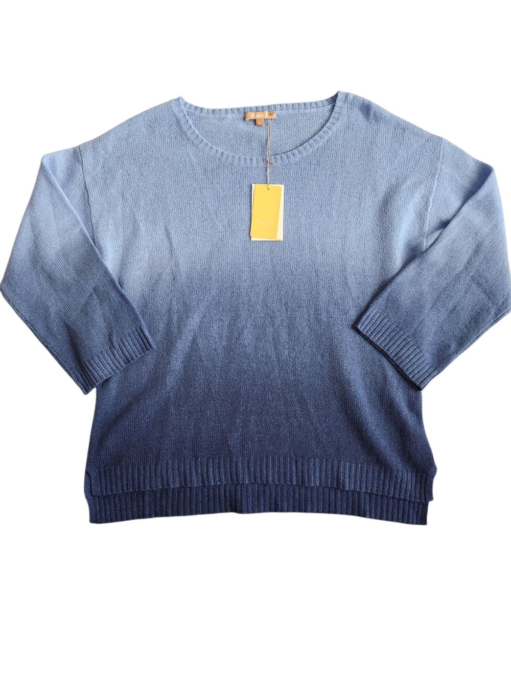 NWT Kier + J 100% Cashmere Sweater Women's XL Blue Ombre Comfort Knit Luxury
